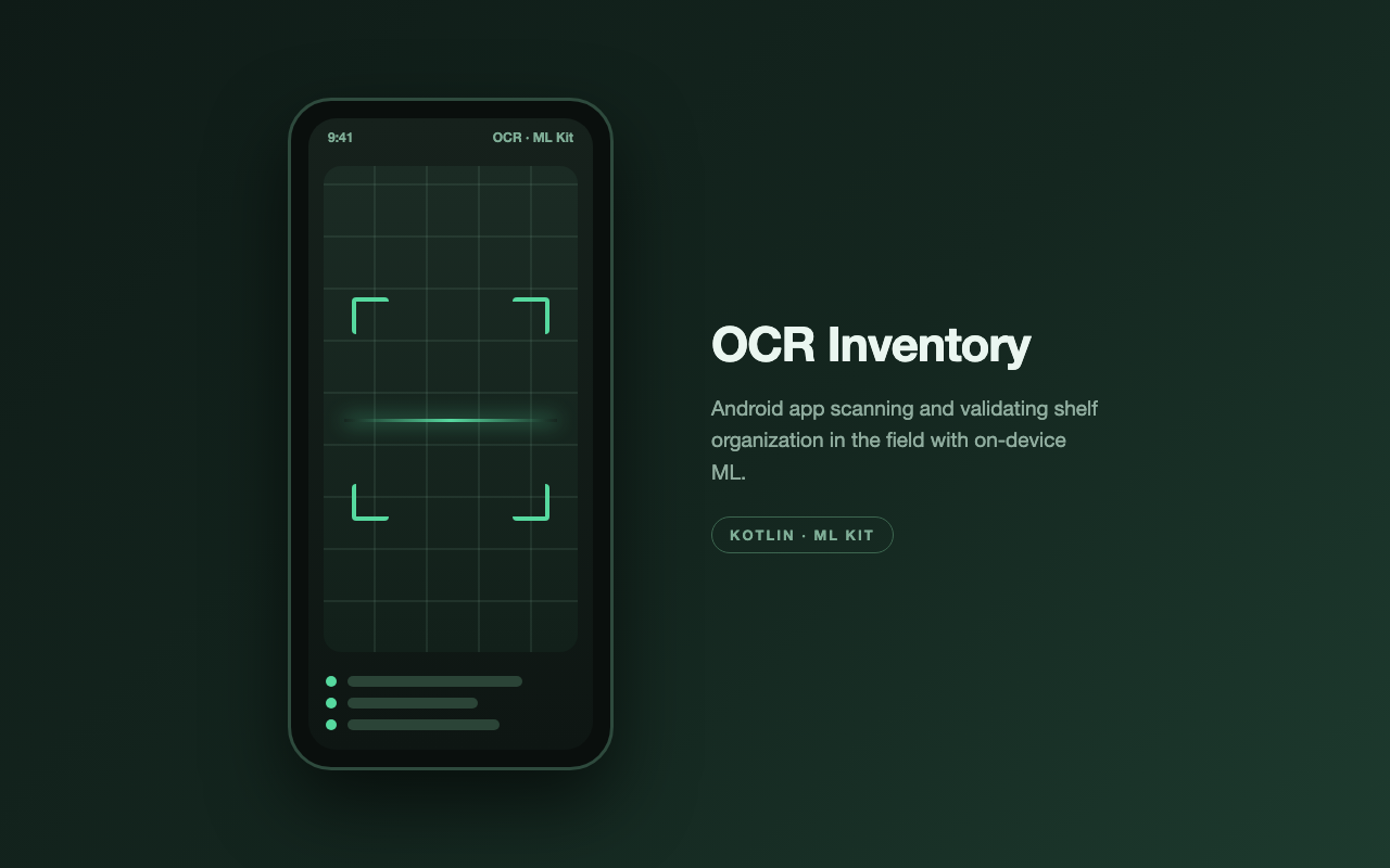 Illustration of an Android phone scanning shelf inventory with an OCR viewfinder